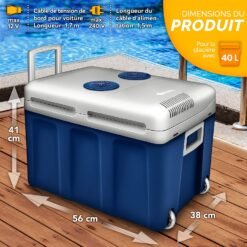 tillvex Glacière électrique 40L avec des roulettes